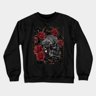 Skeleton Head Red Rose Flower Crewneck Sweatshirt